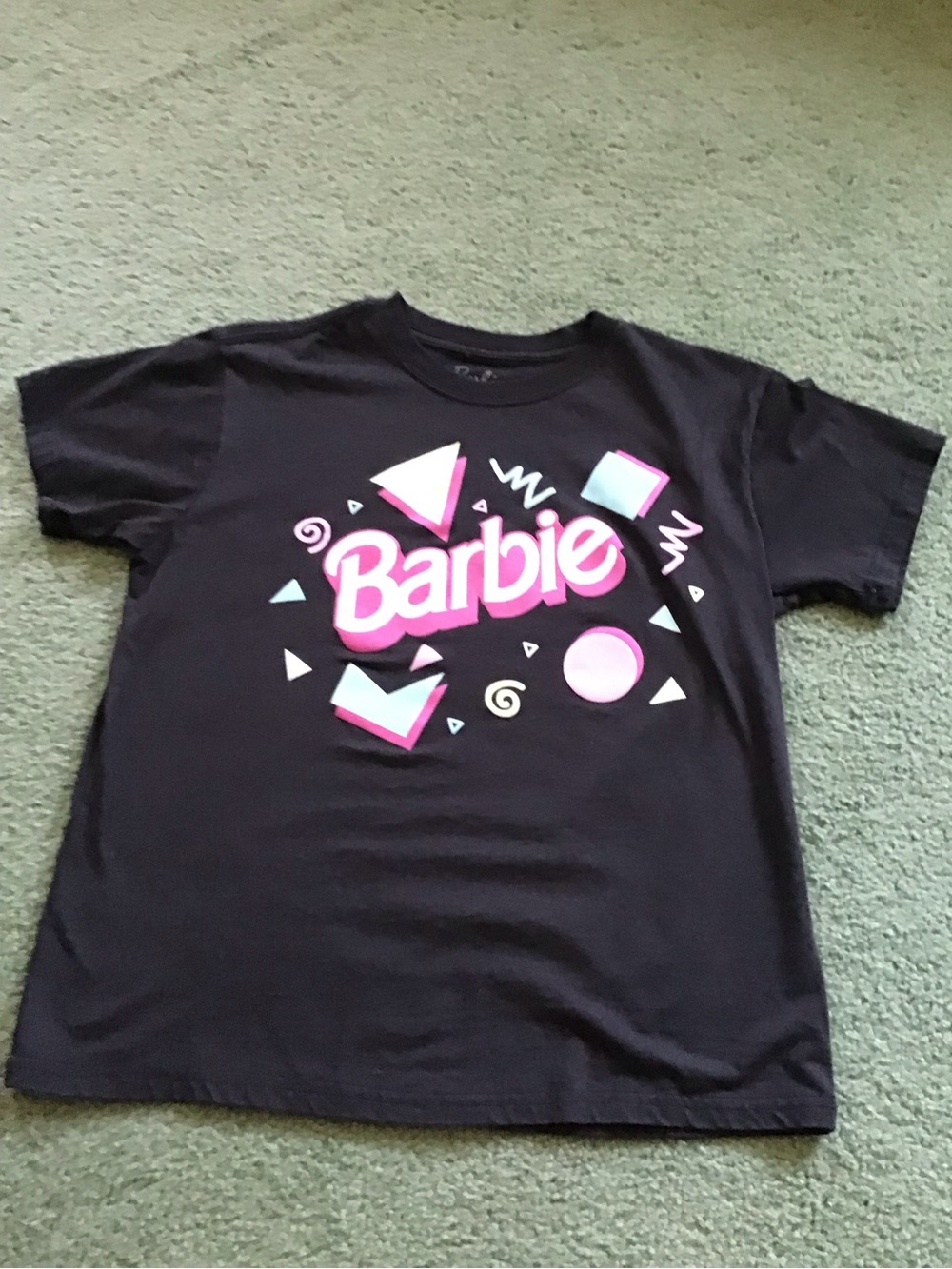 Barbie Black Tee with Pink & Light Blue Geometric Logo